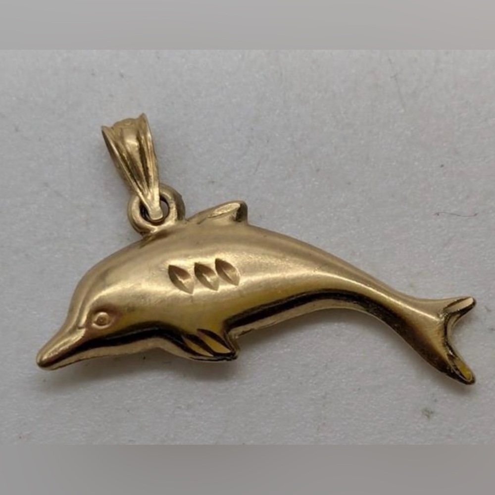 14k solid yellow gold vintage dolphin pendant charm